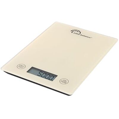 LITTLE BALANCE Starty Slim, Báscula de cocina, Báscula electrónica de alimentos, Pastelería y Cocina, Extra-plato, Pantalla LCD, Vidrio templado, 5 kg/1 g, Marfil LITTLE BALANCE Starty Slim, Báscula de cocina, Báscula electrónica de alimentos, Pastelería y Cocina, Extra-plato, Pantalla LCD, Vidrio templado, 5 kg/1 g, Marfil