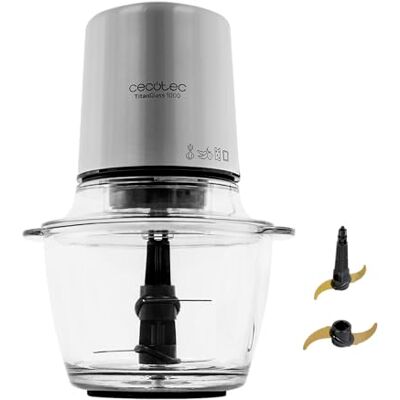 Cecotec Picadora Eléctrica TitanGlass 1000 Max. 500W, 4 Cuchillas Titanio, Pica, Trocea y Corta, ControlSpeed, Bol Cristal 1L, 2 Velocidades, Botón Pulso, Tapa a Presión, Regulable, Lavavajillas Cecotec Picadora Eléctrica TitanGlass 1000 Max. 500W, 4 Cuchillas Titanio, Pica, Trocea y Corta, ControlSpeed, Bol Cristal 1L, 2 Velocidades, Botón Pulso, Tapa a Presión, Regulable, Lavavajillas