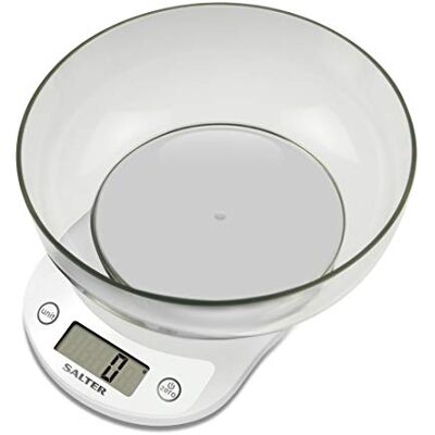Salter básculas de cocina de precisión: pesaje electrónico de alimentos de alta resolución de 3000 g, tazón de 1 litro, electrodomésticos de cocina para básculas, pantalla lcd, agregar y pesar, métricas, imperiales, 15 años de garantía blanco Salter básculas de cocina de precisión: pesaje electrónico de alimentos de alta resolución de 3000 g, tazón de 1 litro, electrodomésticos de cocina para básculas, pantalla lcd, agregar y pesar, métricas, imperiales, 15 años de garantía blanco