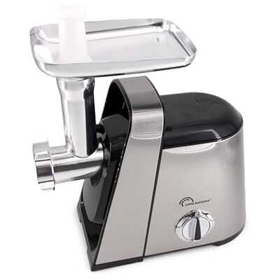 LITTLE BALANCE Easy Burger Inox, Picadora de carne eléctrica, con empujador, 3 placas de molienda de acero inoxidable, kit de salchichas y kebbe, hasta 2,3 kg de carne/minuto, 600 W, negro LITTLE BALANCE Easy Burger Inox, Picadora de carne eléctrica, con empujador, 3 placas de molienda de acero inoxidable, kit de salchichas y kebbe, hasta 2,3 kg de carne/minuto, 600 W, negro