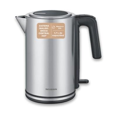 Severin Hervidor eléctrico, acero inoxidable, 1,7 l, filtro antical extraíble, luz indicadora, base 360°, apagado automático, indicador de nivel de agua, abertura XXL, fácil de limpiar, 2400W, WK Severin Hervidor eléctrico, acero inoxidable, 1,7 l, filtro antical extraíble, luz indicadora, base 360°, apagado automático, indicador de nivel de agua, abertura XXL, fácil de limpiar, 2400W, WK