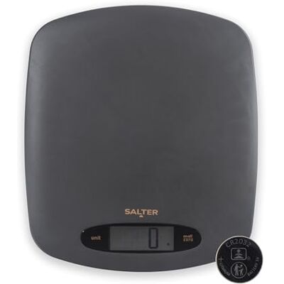 Salter Pebble Báscula de cocina digital 5 kg Función tara Add & Weigh, modo líquidos Aquatronic, pantalla LCD grande, unidades kg/lb/ml/fl oz, gris Salter Pebble Báscula de cocina digital 5 kg Función tara Add & Weigh, modo líquidos Aquatronic, pantalla LCD grande, unidades kg/lb/ml/fl oz, gris