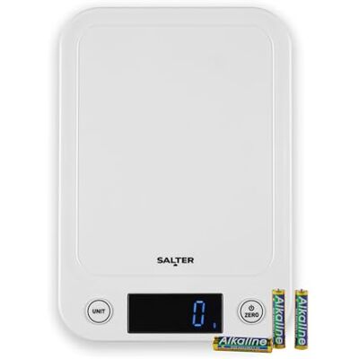 Salter Toronto Báscula de cocina digital 5 kg, Aquatronic, blanca Incrementos 1 g, función tara añadir y pesar, métricas e imperiales, pantalla LCD retroiluminada, botones táctiles Salter Toronto Báscula de cocina digital 5 kg, Aquatronic, blanca Incrementos 1 g, función tara añadir y pesar, métricas e imperiales, pantalla LCD retroiluminada, botones táctiles