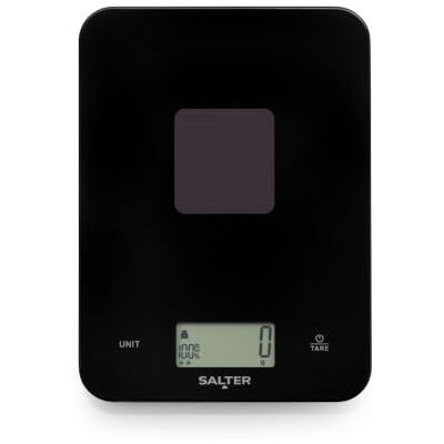 Salter Expert báscula de cocina electrónica solar, 15 kg Incrementos de 1 g, función tara Add & Weigh, modo líquidos, indicador de energía restante, sin pilas Salter Expert báscula de cocina electrónica solar, 15 kg Incrementos de 1 g, función tara Add & Weigh, modo líquidos, indicador de energía restante, sin pilas
