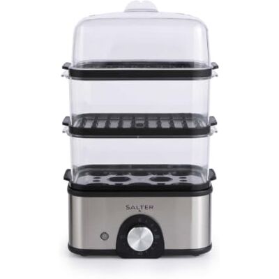 Salter Compact Vaporizador de Alimentos de 3 Niveles – Multi-Cooker, 3 Cestas para Vapor, Cocedor Eléctrico de Huevos, Capacidad para 8 Huevos, Vaporizador de Verduras, Temporizador de 60 Minutos Salter Compact Vaporizador de Alimentos de 3 Niveles – Multi-Cooker, 3 Cestas para Vapor, Cocedor Eléctrico de Huevos, Capacidad para 8 Huevos, Vaporizador de Verduras, Temporizador de 60 Minutos