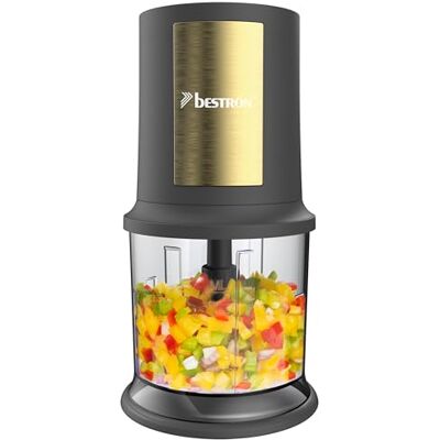 Bestron picadora electrica, Máquina picadora eléctrica con dos cuchillas de corte y capacidad de 500 ml, botón de pulso grande, 400 vatios, Colección Golden Platin, Color: dorado/gris mate Bestron picadora electrica, Máquina picadora eléctrica con dos cuchillas de corte y capacidad de 500 ml, botón de pulso grande, 400 vatios, Colección Golden Platin, Color: dorado/gris mate
