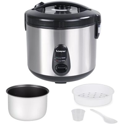BEPER Olla arrocera Vaporé Max de 1800 g, antiadherente, función de mantenimiento del calor, cocción al vapor, acero inoxidable, accesorios incluidos, sin BPA BEPER Olla arrocera Vaporé Max de 1800 g, antiadherente, función de mantenimiento del calor, cocción al vapor, acero inoxidable, accesorios incluidos, sin BPA