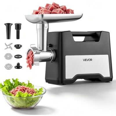 VEVOR Picadora de Carne Eléctrica 1,5-2 kg/min, Potencia Máxima de 1200 W Carcasa de Acero Inoxidable, Potencia Nominal 500 W, con 2 Placas de Molienda, Tubo para Embutir Salchichas y Kit para Kubbe VEVOR Picadora de Carne Eléctrica 1,5-2 kg/min, Potencia Máxima de 1200 W Carcasa de Acero Inoxidable, Potencia Nominal 500 W, con 2 Placas de Molienda, Tubo para Embutir Salchichas y Kit para Kubbe