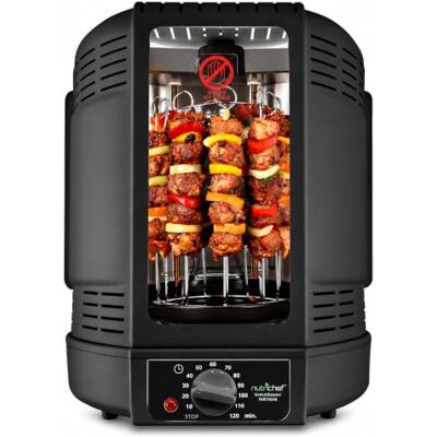 NutriChef horno giratorio vertical de sobremesa, Parrilla eléctrica rotativa 700 W para pollo, Kebab y shawarma, Con torre para carne y broschetas, Bandeja antigoteo NutriChef horno giratorio vertical de sobremesa, Parrilla eléctrica rotativa 700 W para pollo, Kebab y shawarma, Con torre para carne y broschetas, Bandeja antigoteo