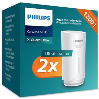 Philips Cartucho de filtro Water Ontap , ULTRAFILTRACIÓN, reduce cloro, plomo, microplásticos, bacterias, capacidad de filtración de 1200 L, DOUBLE PACK Philips Cartucho de filtro Water Ontap , ULTRAFILTRACIÓN, reduce cloro, plomo, microplásticos, bacterias, capacidad de filtración de 1200 L, DOUBLE PACK