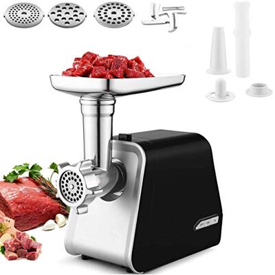 COOCHEER Picadora de carne eléctrica de acero inoxidable, con 3 placas de lijado, hoja y fijación de cubo, aprobado ETL, máx. 2000 W (L1) COOCHEER Picadora de carne eléctrica de acero inoxidable, con 3 placas de lijado, hoja y fijación de cubo, aprobado ETL, máx. 2000 W (L1)
