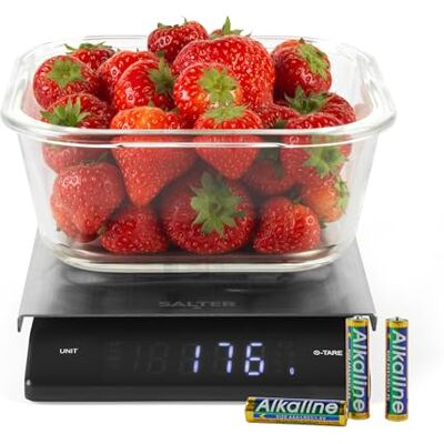 Salter Expert báscula de cocina 5 kg con pantalla LED inclinada Medición de líquidos Aquatronic, función añadir y pesar, plataforma inox, acabado negro, diseño compacto fácil de limpiar Salter Expert báscula de cocina 5 kg con pantalla LED inclinada Medición de líquidos Aquatronic, función añadir y pesar, plataforma inox, acabado negro, diseño compacto fácil de limpiar