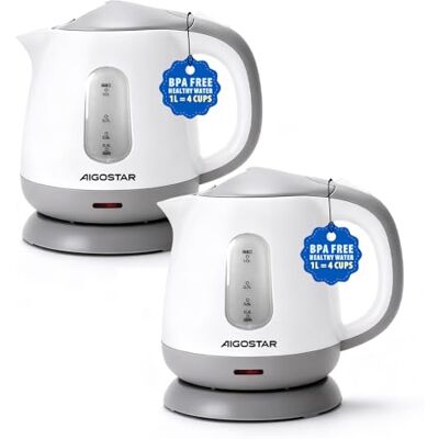 Aigostar Hervidor Agua Electrico Pequeño, Portatil & Compacto, Blanco Gris 1 Litro, 1100 Vatios, Libre de BPA, Rápido Hervidor de Agua, Apagado Automático, Fácil de Limpiar, 2 Pack Aigostar Hervidor Agua Electrico Pequeño, Portatil & Compacto, Blanco Gris 1 Litro, 1100 Vatios, Libre de BPA, Rápido Hervidor de Agua, Apagado Automático, Fácil de Limpiar, 2 Pack