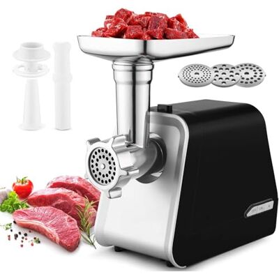COOCHEER Picadora de Carne Eléctrica 2000W, Máquina de Carne de Acero Inoxidable 3-en-1 con 3 Placas, Embutidor de Salchichas y Accesorio Kibbe, para la Cocina Doméstica COOCHEER Picadora de Carne Eléctrica 2000W, Máquina de Carne de Acero Inoxidable 3-en-1 con 3 Placas, Embutidor de Salchichas y Accesorio Kibbe, para la Cocina Doméstica