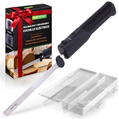 NutriChef Cuchillo Eléctrico Inalámbrico con Cuchillas de Acero Inoxidable Funcion de Encendido y Apagado, Ligero, Seguro, Ideal para Jamon, Carnes, Aves, Pan y Queso NutriChef Cuchillo Eléctrico Inalámbrico con Cuchillas de Acero Inoxidable Funcion de Encendido y Apagado, Ligero, Seguro, Ideal para Jamon, Carnes, Aves, Pan y Queso