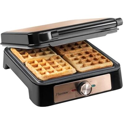 Bestron Gofrera para gofres belgas, gofrera belga para 4 obleas, tamaño 10 x 10 cm, grosor: 1,5 cm, termostato continuo y luz de freno, apta para familias o Pascua, color: cobre Bestron Gofrera para gofres belgas, gofrera belga para 4 obleas, tamaño 10 x 10 cm, grosor: 1,5 cm, termostato continuo y luz de freno, apta para familias o Pascua, color: cobre