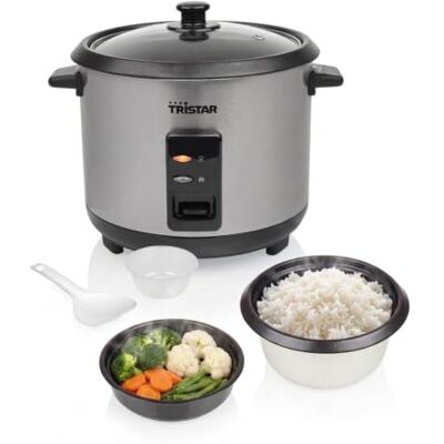 Tristar Arrocera, 1,5 L, Bandeja de Vapor, Cubeta Interior Antiadherente Acero inoxidable, Hasta 8 tazas, 500 W, Apagado automático, Vaso medidor y espátula, Tristar Arrocera, 1,5 L, Bandeja de Vapor, Cubeta Interior Antiadherente Acero inoxidable, Hasta 8 tazas, 500 W, Apagado automático, Vaso medidor y espátula,