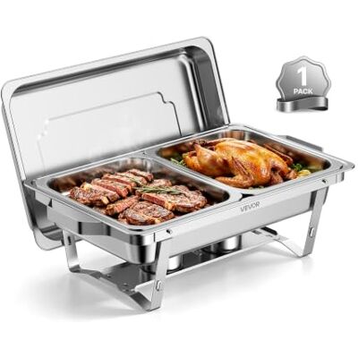 VEVOR Calentador de Comida para Bufé 8,52 L de Acero Inoxidable Rectangular Para Banquetes, Bodas, Fiestas, Apilable, con 2 Bandejas de Tamaño Medio, Tapa, Soportes para Combustible y Base Plegable VEVOR Calentador de Comida para Bufé 8,52 L de Acero Inoxidable Rectangular Para Banquetes, Bodas, Fiestas, Apilable, con 2 Bandejas de Tamaño Medio, Tapa, Soportes para Combustible y Base Plegable