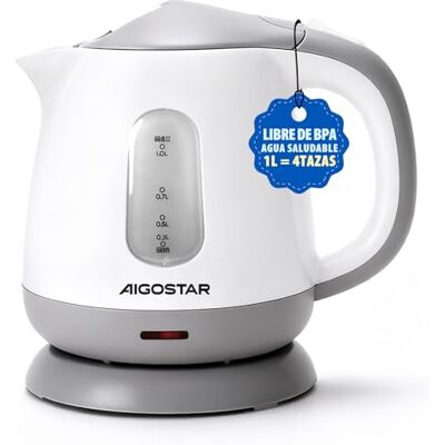 Aigostar 1L Hervidor Agua Eléctrico 1100W, Pequeño & Portátil Sin BPA, Hervidor de Agua Compacto con Apagado Automático, Fácil de Limpiar, Para Acampar & Viajar, Blanco Aigostar 1L Hervidor Agua Eléctrico 1100W, Pequeño & Portátil Sin BPA, Hervidor de Agua Compacto con Apagado Automático, Fácil de Limpiar, Para Acampar & Viajar, Blanco