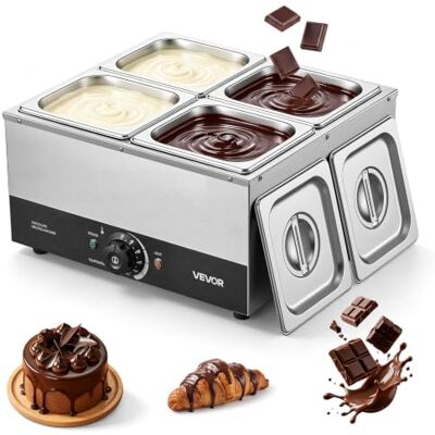 VEVOR Máquina para Derretir Chocolate 1200 W, 4 Tanques, Acero Inoxidable Para Chocolate, Queso y Leche, Rango de Temperatura de 30°C a 85°C, Sistema de Calentamiento por Baño de Agua, Uso Comercial VEVOR Máquina para Derretir Chocolate 1200 W, 4 Tanques, Acero Inoxidable Para Chocolate, Queso y Leche, Rango de Temperatura de 30°C a 85°C, Sistema de Calentamiento por Baño de Agua, Uso Comercial