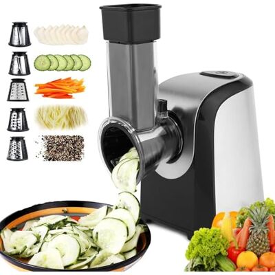 COOCHEER Rallador de verduras eléctrico profesional, 150 W, 5 en 1, de acero inoxidable, con 5 tambores de corte para frutas, verduras, queso y uso diario COOCHEER Rallador de verduras eléctrico profesional, 150 W, 5 en 1, de acero inoxidable, con 5 tambores de corte para frutas, verduras, queso y uso diario