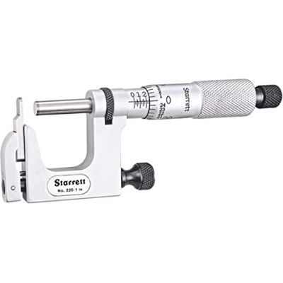 Starrett Micrometro, Dedal liso, Carburo caras, 0 – 25 mm rango, 0,01 mm graduación, acabado completo marco cónico Starrett Micrometro, Dedal liso, Carburo caras, 0 – 25 mm rango, 0,01 mm graduación, acabado completo marco cónico