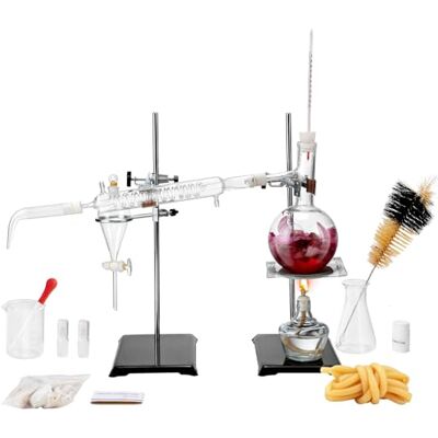 VEVOR Kit de destilación de aceites esenciales dispositivo de destilación de 500 ml destilación de vidrio de laboratorio 3.3 Boro con lámpara de alcohol, malla de cerámica y conexión 24, 40, 28 piezas VEVOR Kit de destilación de aceites esenciales dispositivo de destilación de 500 ml destilación de vidrio de laboratorio 3.3 Boro con lámpara de alcohol, malla de cerámica y conexión 24, 40, 28 piezas