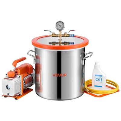 VEVOR Bomba de Vacío de 3,5 CFM 99 L/min, Cámara de Vacío de Acero Inoxidable de 18,9 L, con Tapa de Vidrio Templado, Botella de Aceite de 200 ml y Manguera de 1,5 m, Para Estabilización de Madera VEVOR Bomba de Vacío de 3,5 CFM 99 L/min, Cámara de Vacío de Acero Inoxidable de 18,9 L, con Tapa de Vidrio Templado, Botella de Aceite de 200 ml y Manguera de 1,5 m, Para Estabilización de Madera