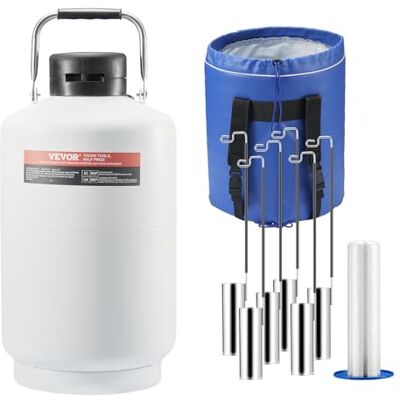 VEVOR Tanque de nitrógeno líquido, contenedor de nitrógeno líquido de aleación de aluminio de 10 L, Dewar de tanque LN2 con 6 botes y bolsa de transporte con correas, tanque criogénico para VEVOR Tanque de nitrógeno líquido, contenedor de nitrógeno líquido de aleación de aluminio de 10 L, Dewar de tanque LN2 con 6 botes y bolsa de transporte con correas, tanque criogénico para