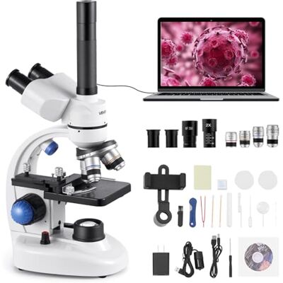VEVOR Microscopio Compuesto con Aumento de 40-5000X Kit de Microscopio Trinocular Cuerpo de Aleación de Aluminio con Luz LED, Soporte para Teléfono Móvil, para Estudiantes, Laboratorio, Escuela VEVOR Microscopio Compuesto con Aumento de 40-5000X Kit de Microscopio Trinocular Cuerpo de Aleación de Aluminio con Luz LED, Soporte para Teléfono Móvil, para Estudiantes, Laboratorio, Escuela
