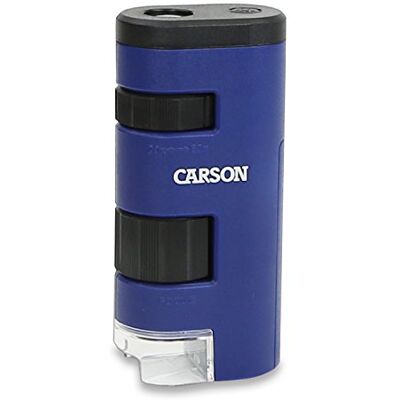 Carson PocketMicro Mini Microscopio de Bolsillo con iluminación LED, 20x-60x Rango de Aumento, y Sistema de Lentes asféricas () azul Carson PocketMicro Mini Microscopio de Bolsillo con iluminación LED, 20x-60x Rango de Aumento, y Sistema de Lentes asféricas () azul
