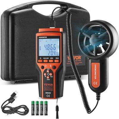 VEVOR Anemómetro Portátil para Medir Velocidad del Viento CFM Temperatura del Viento -10~60 °C Sensación Térmica del Viento Anemómetro Digital con Pantalla LED para Navegar, Volar con Drones, HVAC VEVOR Anemómetro Portátil para Medir Velocidad del Viento CFM Temperatura del Viento -10~60 °C Sensación Térmica del Viento Anemómetro Digital con Pantalla LED para Navegar, Volar con Drones, HVAC