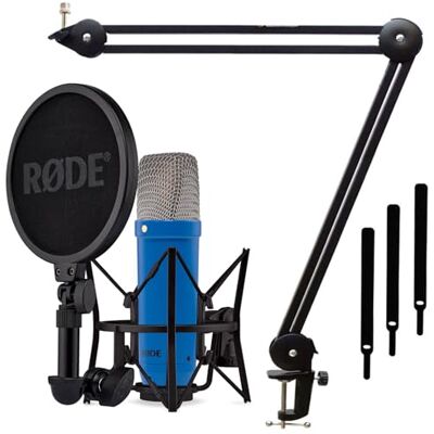 RØDE Rode NT1 Signature Cobalt Micrófono de estudio con trípode articulado Keepdrum MS138, color azul cobalto RØDE Rode NT1 Signature Cobalt Micrófono de estudio con trípode articulado Keepdrum MS138, color azul cobalto