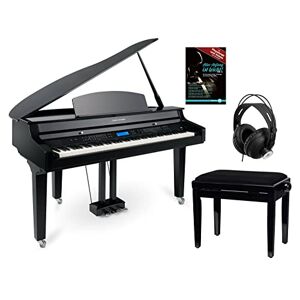 Classic Cantabile GP-A 810 Piano de cola digital - 88 teclas teclado electronico USB, MIDI, 256 polifonía, 1200 voces, Bluetooth - Organo musical - Set con banqueta y auriculares - Negro Brillante