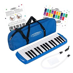 Classic Cantabile FML-32 BU Melodica 32 Teclas - Melódico Piano de Viento - con Boquillas, bolsa de transporte, y pegatinas de colores para Principiantes Niños - Color Azul
