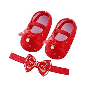 TDEOK Zapatillas de deporte 22 zapatos lazo pequeño lindo princesa zapatos suela diadema conjunto perla colgante suave niños niños zapatos bebé zapatillas con purpurina mujer, rojo, 19 EU