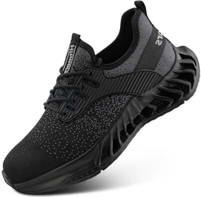 Hitmars Zapatos de Seguridad para Hombre Mujer con Punta de Acero Ligeros Zapatillas de Trabajo Calzado de Seguridad Deportivas Zapatillas de Seguridad Transpirables A Negro EU41