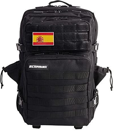 ELITRAINX Mochila 45L Táctica Militar Bandera España Deporte, Cabina Avión, CrossTraining, Aire Libre Deportes Gimnasio Portatil by ELITEX TRAINING (Negro)