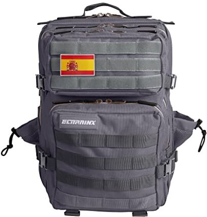 ELITRAINX Mochila 25L Tactica Militar Bandera España Impermeable para Deporte, Gimnasio, Aire Libre Oxford 600D by ELITEX TRAINING (Gris)