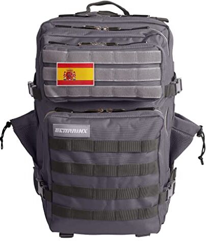 ELITRAINX Mochila 45L Táctica Militar Bandera España Deporte, Cabina Avión, CrossTraining, Aire Libre Deportes Gimnasio Portatil by ELITEX TRAINING (Gris)