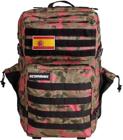 ELITRAINX Mochila 45L Táctica Militar Bandera España Deporte, Cabina Avión, CrossTraining, Aire Libre Deportes Gimnasio Portatil by ELITEX TRAINING (Rosa Camuflaje)