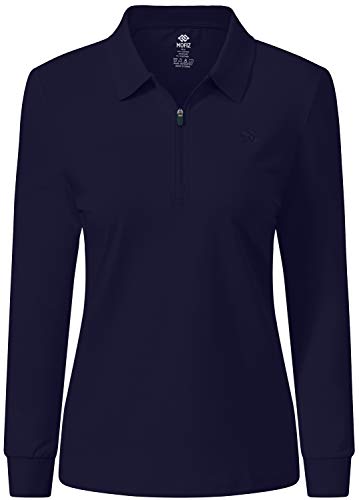 AjezMax Polo Mujer Camiseta Manga Larga Invierno Caliente Algodón Trabajo Golf Tops con 1/4 Zip Juwel Azul L