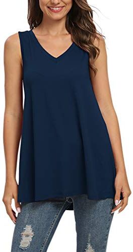 AUSELILY Ropa de Mujer Verano Casual Mleeveless V-Camiseta Túnica de Blusa (L, Azul Marino)