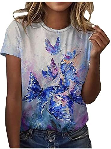 NUSGEAR 2023 Camiseta de Manga Corta Mujer, Moda Verano Impresión Blusa Camisa Cuello Redondo Camiseta Suelto Tumblr Tops Fiesta Casual T-Shirt Original tee Basic cómodo Jersey Playa