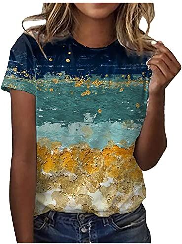 NUSGEAR 2023 Camiseta de Manga Corta Mujer, Moda Verano Impresión Blusa Camisa Cuello Redondo Camiseta Suelto Tumblr Tops Fiesta Casual T-Shirt Original tee Basic cómodo Jersey Playa