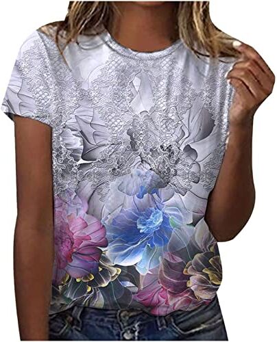 NUSGEAR 2023 Camiseta de Manga Corta Mujer, Moda Verano Impresión Blusa Camisa Cuello Redondo Camiseta Suelto Tumblr Tops Fiesta Casual T-Shirt Original tee Basic cómodo Jersey Playa