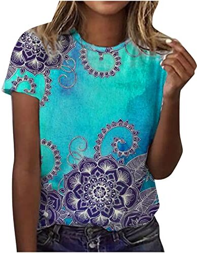 NUSGEAR 2023 Camiseta de Manga Corta Mujer, Moda Verano Impresión Blusa Camisa Cuello Redondo Camiseta Suelto Tumblr Tops Fiesta Casual T-Shirt Original tee Basic cómodo Jersey Playa