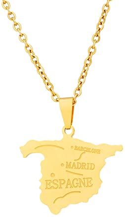 Everyiod Collar De Mapa Vintage De España, Collar De Mapa De Moda, Collar De Suéter Con Colgante, Collar De Mapa Étnico Ajustable, Regalo De Joyería Para Hombres Y Mujeres, Amarillo, Largo: 50 Cm