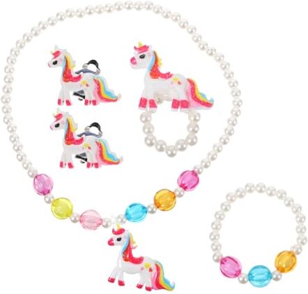 Toyvian 1 Juego Joyas Bisutería Princesa Pulsera De Niñas Pulsera De Unicornio Para Niñas Anillos De Cuentas Traje De Niña Collar Princesa Jugar Joyería Acrílico Ropa Niño Blanco Juguete