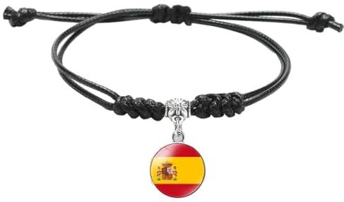 UOMSKTY Pulsera De Bandera Tejida Ajustable - Pulsera Con Colgante De Bandera De España De Moda Charm Time Gem Jewelry Brazaletes De Cuerda Negra, Mujeres Hombres Casual Punk Accesorio Patriótico Regalos P